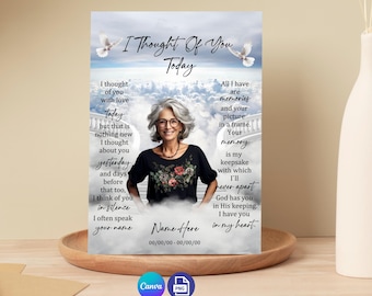 Memorial Poem PNG, Add Picture Name EDITABLE, In loving Memory PNG, I Thought of You Today, Funeral Card Template, Instant Download