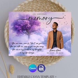 Memorial Poem Purple Heaven PNG, In Loving Memory EDITABLE, Purple Tree Memorial, Rest in Peace Design, 5 Files, Digital Item