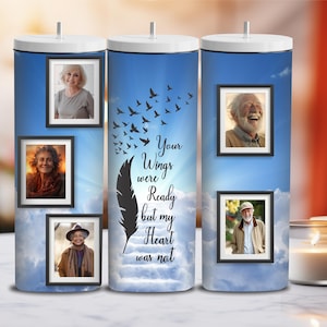 Memorial Tumbler Wrap, In Loving Memory Photo Frame Tumbler Design PNG, Heaven Background, Wings Ready, 20 oz, Digital File