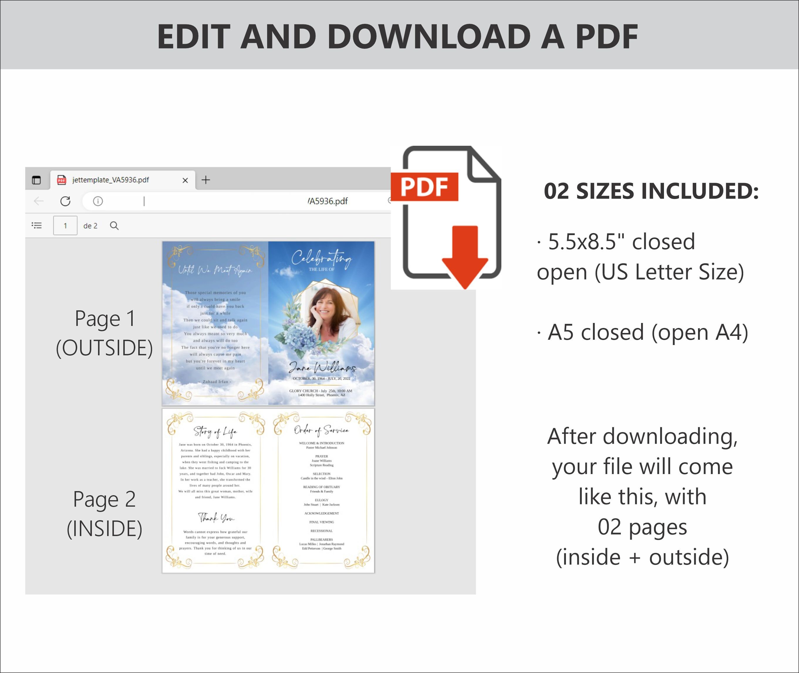 Funeral Program Template Memorial Service on Line Editing Etsy UK