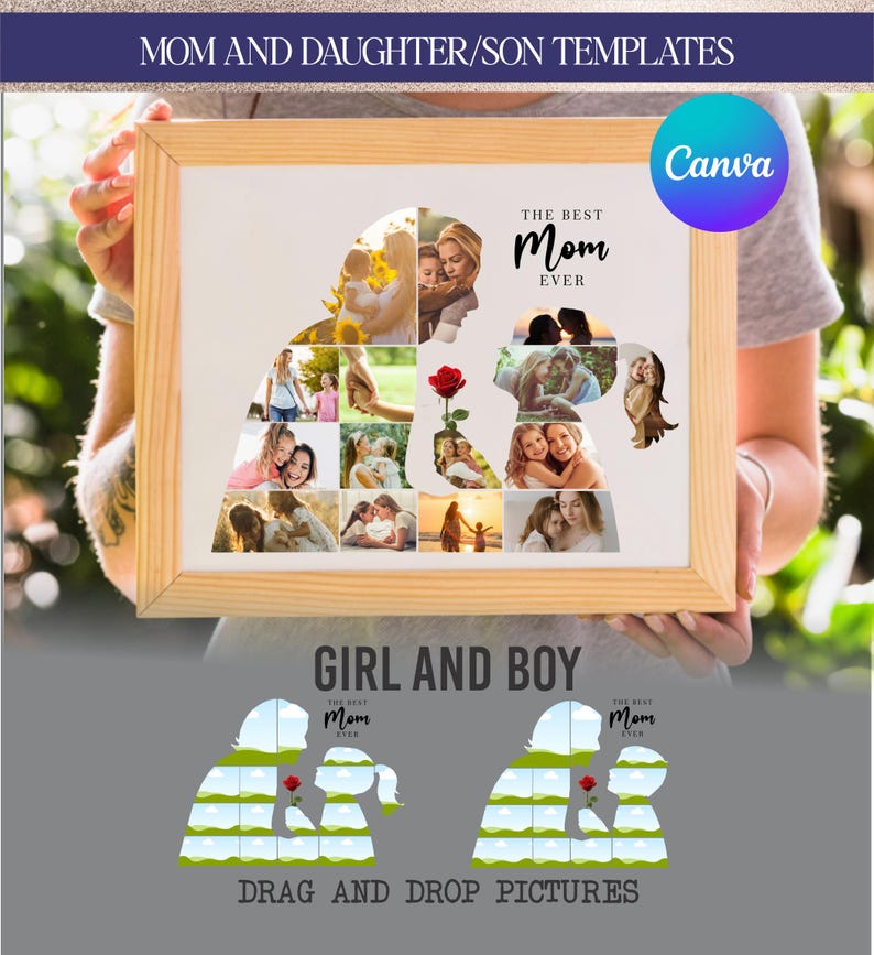 Mothers Day Photo Collage Canva Template, Mom Gift Idea, Drag and Drop ...
