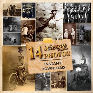 Vintage Halloween photo downloads, Set of 14 Pics, Halloween Scary Pictures Bundle, Halloween Decorations, Restored Photos | Digital File