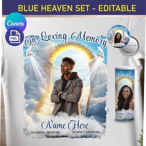 In loving Memory Shirt Template, Set of Blue Heaven Memorial EDITABLE and PNGs, Shirt, Tumbler, Button. 4 Formats. Instant Download