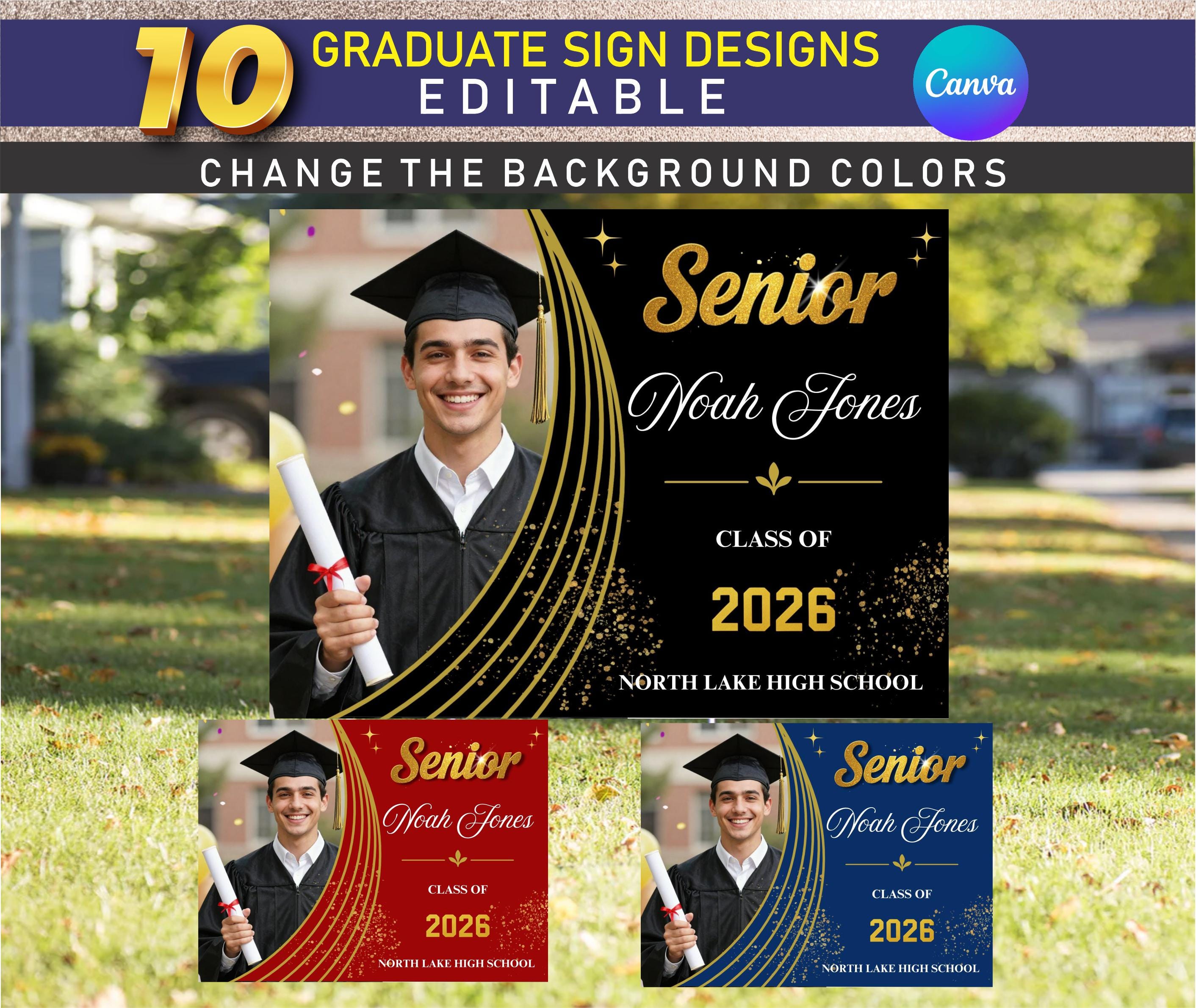 Graduate Yard Sign Bundle, 10 Custom Editable Senior 2026 Class Design ...