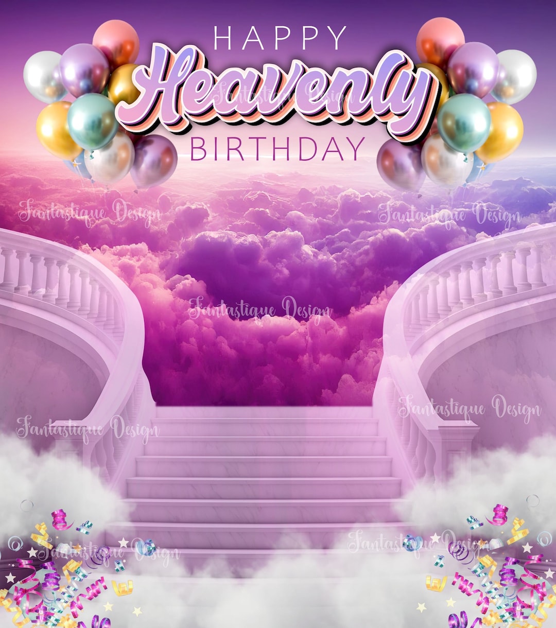 Happy Heavenly, Birthday in Heaven, Purple Sky Background, Memorial PNG