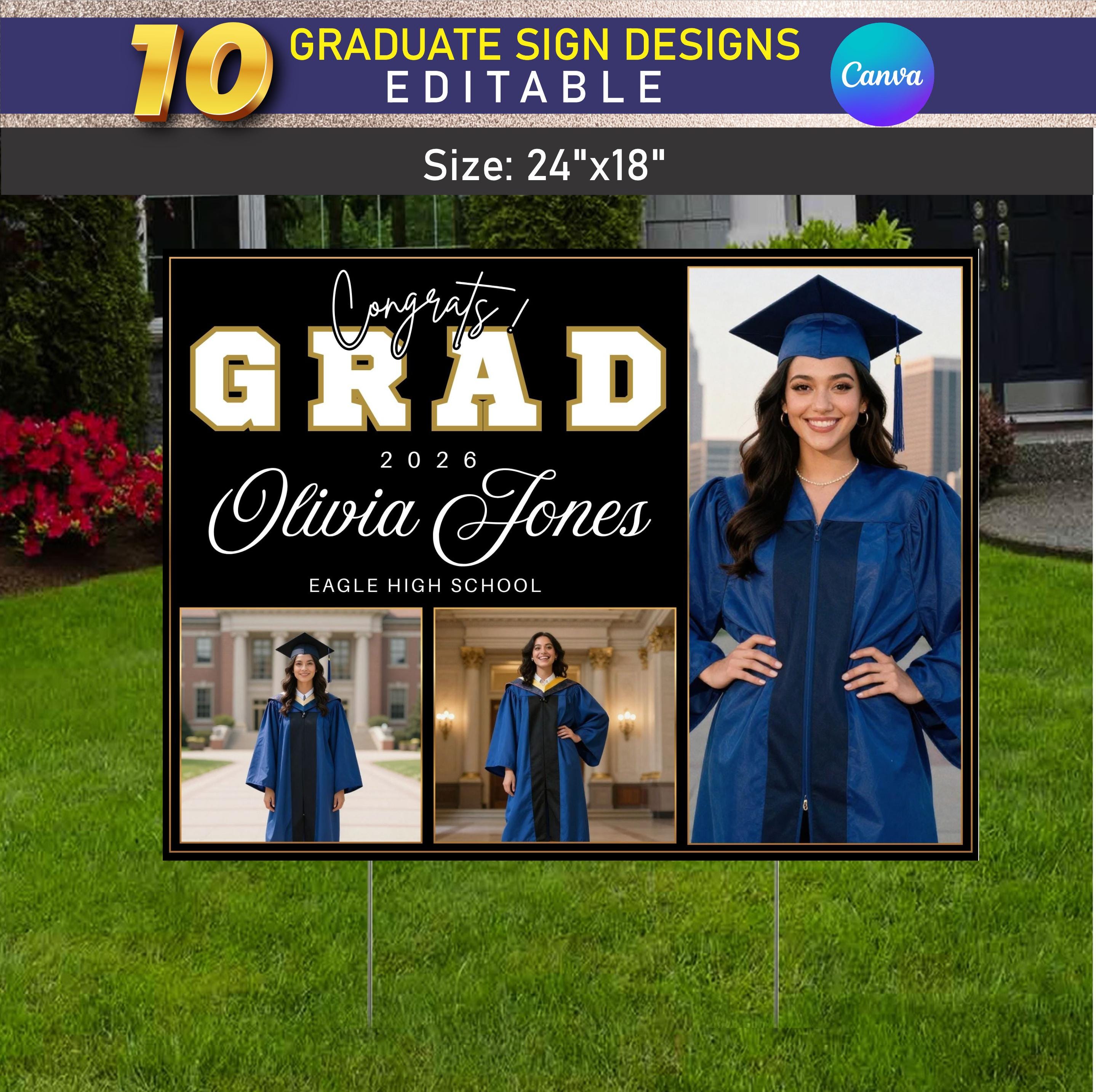 Graduate Yard Sign Bundle, 10 Custom Editable Senior 2026 Class Design ...
