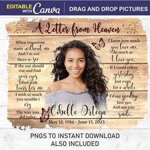 Poema conmemorativo PNG, EDITABLE, Carta del cielo, Agregar imágenes, nombres, En memoria amorosa PNG, Plantilla de tarjeta funeraria, PNG para descarga instantánea