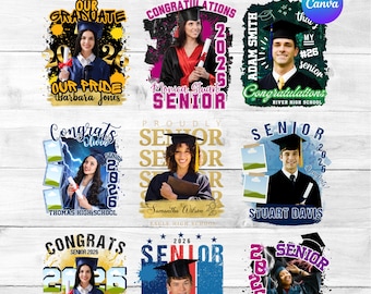 Senior 2026 Shirt Templates, 24 Graduation Designs, Class of 2026 Canva Editable, Edit yourself, Digital Item