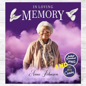 In loving Memory PNG, Purple Heaven EDITABLE Template, Funeral Gift Shirt Design Digital File, Instant Download