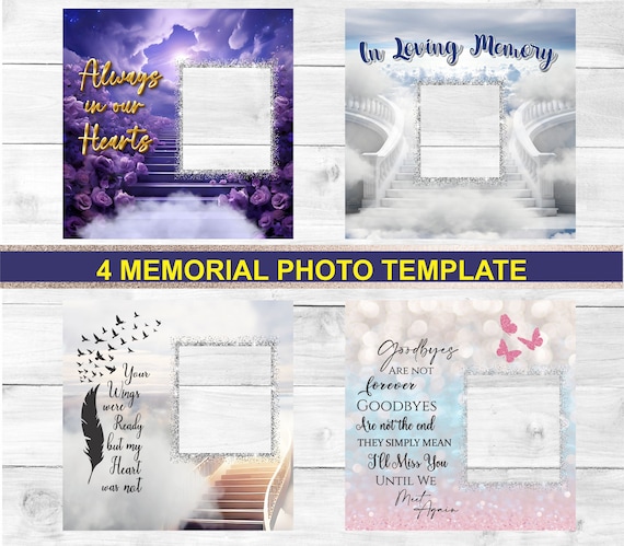 In Loving Memory PNG, Memorial Templates Bundle of 4 PNG and 4 Editable Memorial Photo Template, Digital Design, Add your Own Pictures
