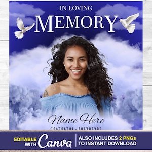 In loving Memory PNG, Blue Heaven EDITABLE Template, Add Picture, Name, RIP Gift Digital Design Digital File, Instant Download