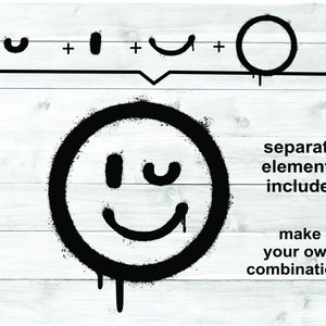 Smiley Face SVG Bundle | Graffiti Style, DIY Faces (Digital File) image 8