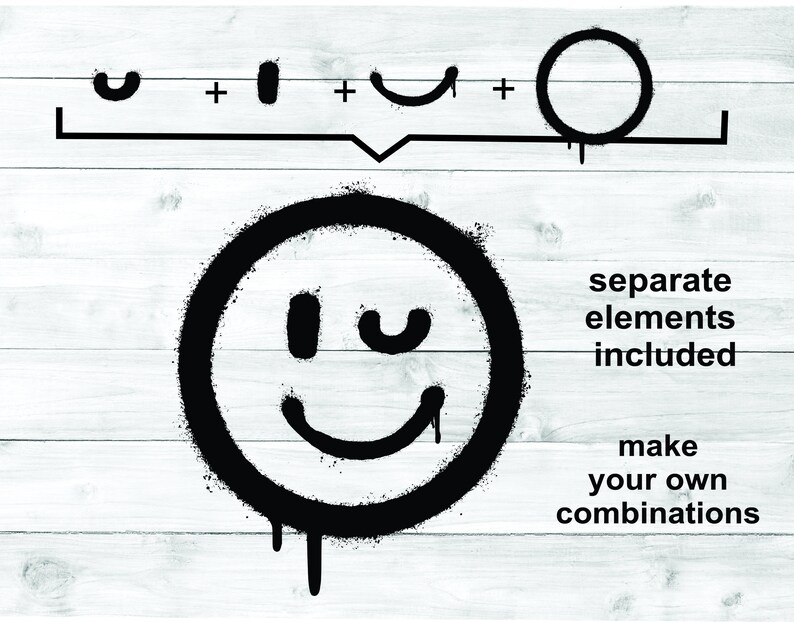 Smiley Face SVG Bundle | Graffiti Style, DIY Faces (Digital File) image 8