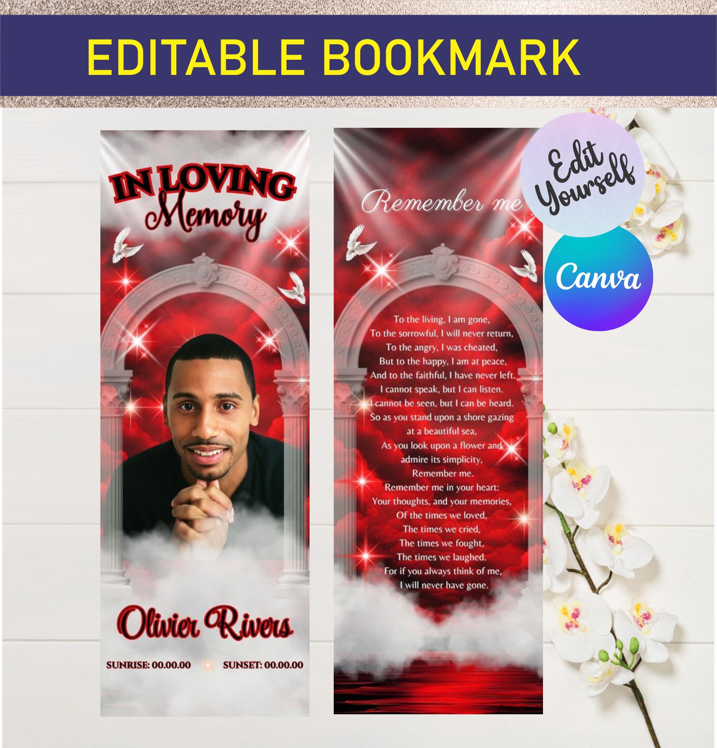 Funeral Bookmark Editable Template, in Loving Memory Bookmark Canva ...