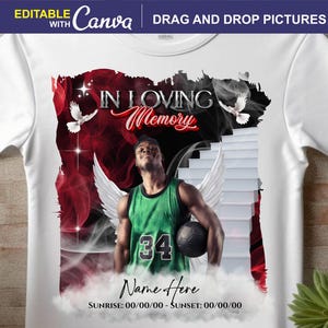 In loving Memory PNG, Red and Black Memorial EDITABLE, RIP Background Template Stairs to Heaven, Funeral Shirt Design, Instant Download