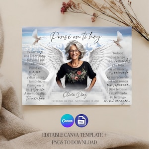 Poema conmemorativo en español, plantilla de tarjeta fúnebre (editable en Canva, descarga digital PNG)