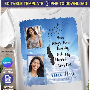 In loving Memory Editable Canva Template and PNG, Memorial Blue Heaven, Wings Ready, RIP Funeral Shirt Design, Digital File