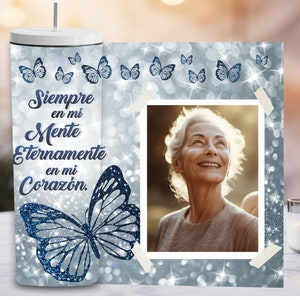 SPANISCHE Memorial Tumbler Wrap, Glitzer Silber. Siempre em mi Mente, Sublimations-Tumbler-Designs, 20 oz, digitale Datei1