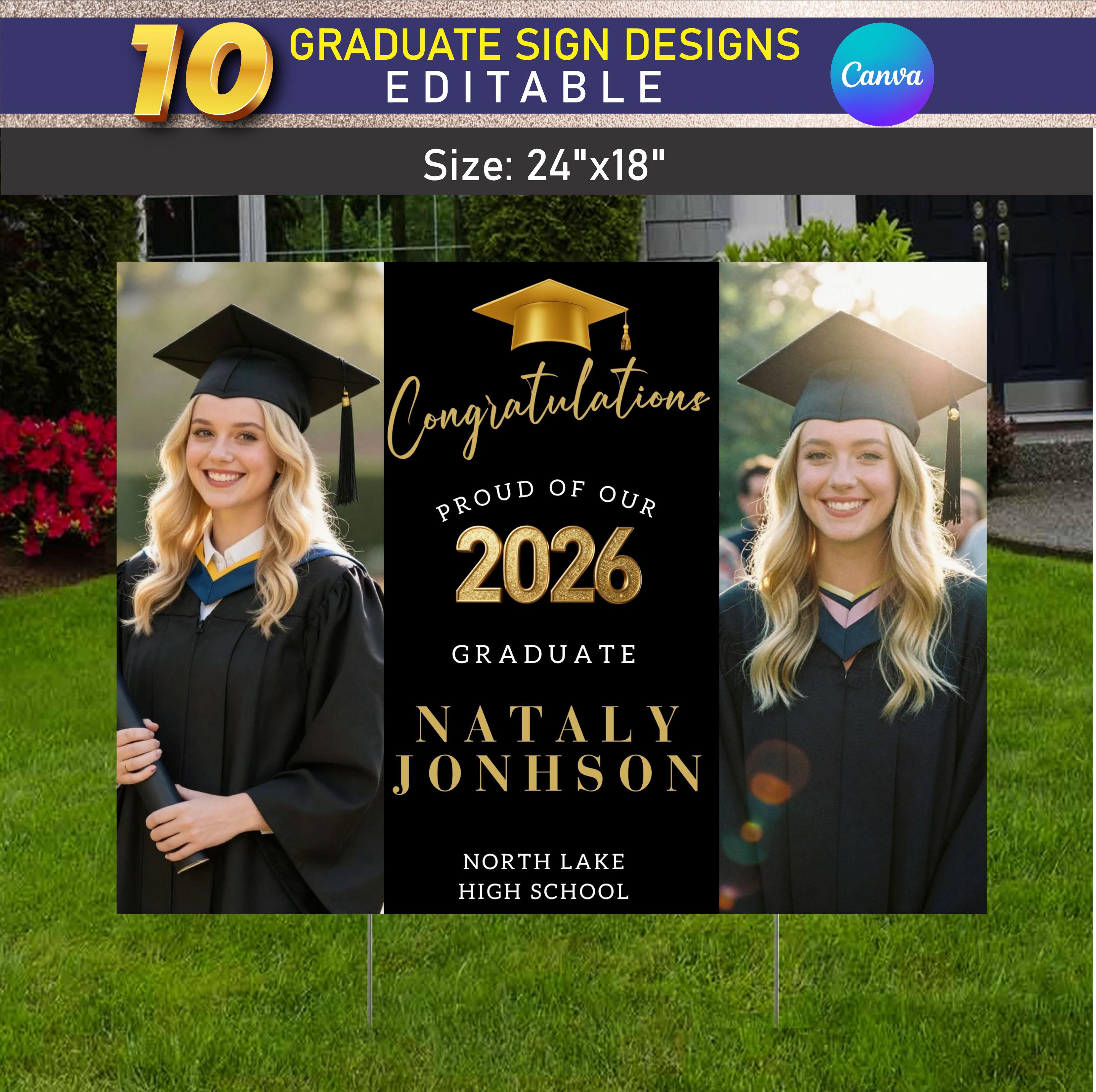 Graduate Yard Sign Bundle, 10 Custom Editable Senior 2026 Class Design ...
