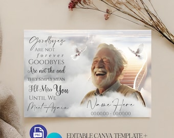 Memorial Poem PNG, EDITABLE Template In loving Memory PNG, Add Pictures and Names, Goodbyes Are Not Forever, Funeral Card, Instant Download