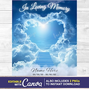In Loving Memory PNG Memorial Background EDITABLE, Heart in Heaven, Angel Wings, Add Your Photo, Template and PNGs Download, Digital Files