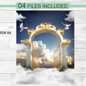 In Loving Memory PNG, Memorial Background Gold Heavens Gate, Clouds and ...