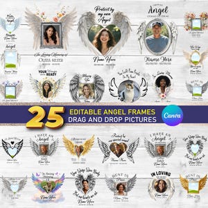 Memorial Shirt Design Template, 25 Editable Angel Wings Picture Frame, In Loving Memory, 25 Canva Editable (Digital File)