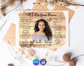 Poème commémoratif PNG, MODIFIABLE, lettre du ciel, ajouter des photos, des noms, en souvenir d'amour PNG, modèle de carte pour les funérailles, PNG à téléchargement immédiat