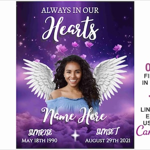 Purple In Loving Memory PNG Template, Editable Memorial, Add Photos Edit Texts, Always in our Hearts, Angel Wings, Design Instant Download