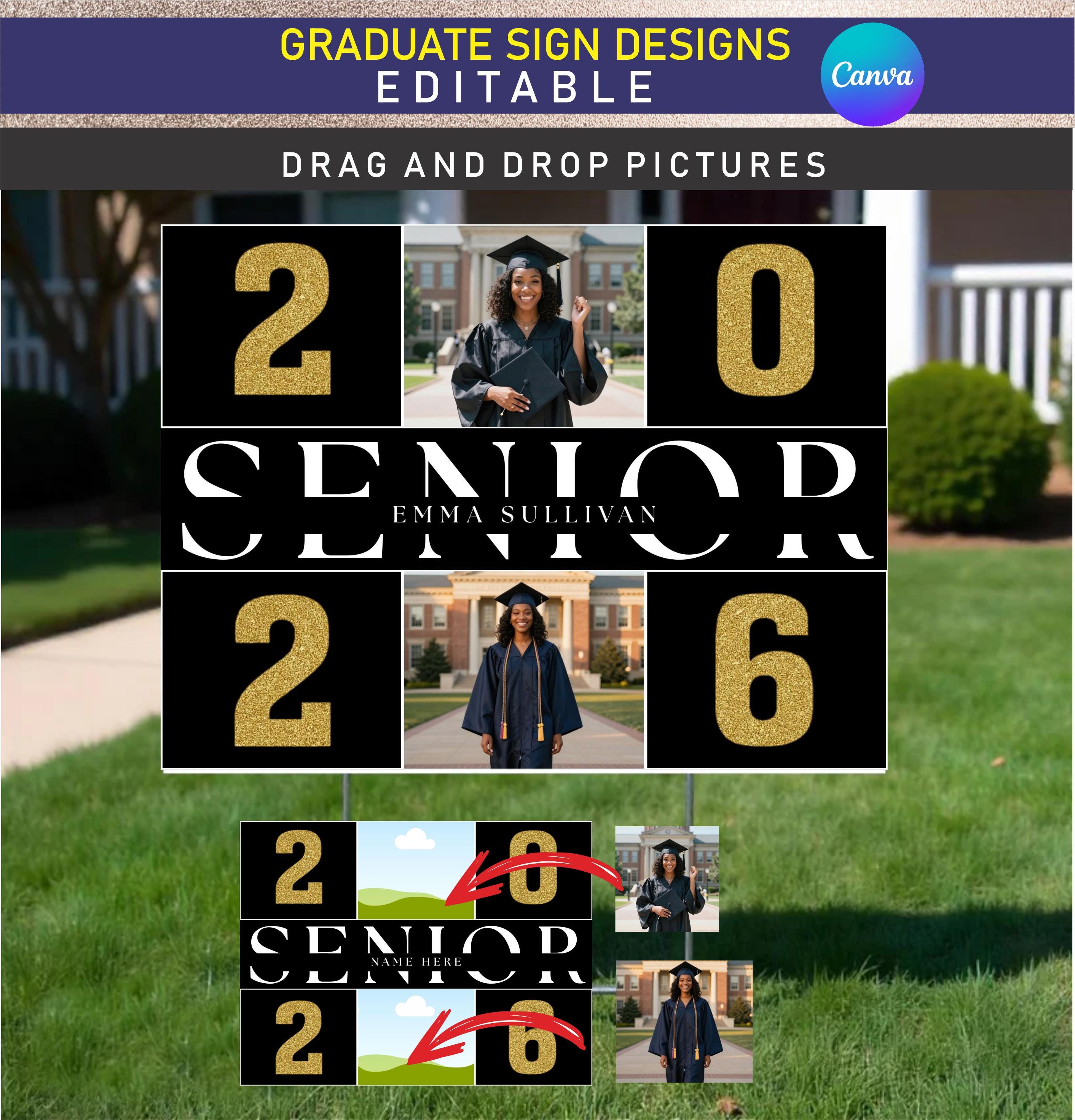 Graduate Yard Sign Bundle, 10 Custom Editable Senior 2026 Class Design ...
