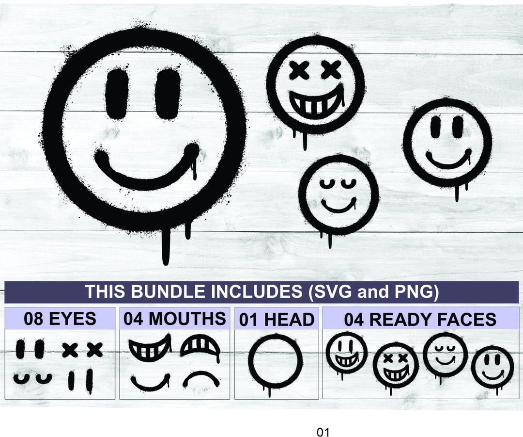 Smiley Face SVG Bundle 04 Ready Faces Separate Elements SVG and PNG