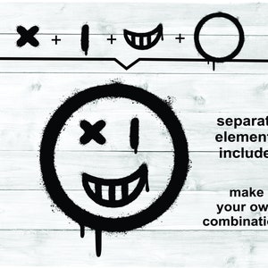 Smiley Face SVG Bundle | Graffiti Style, DIY Faces (Digital File) image 7