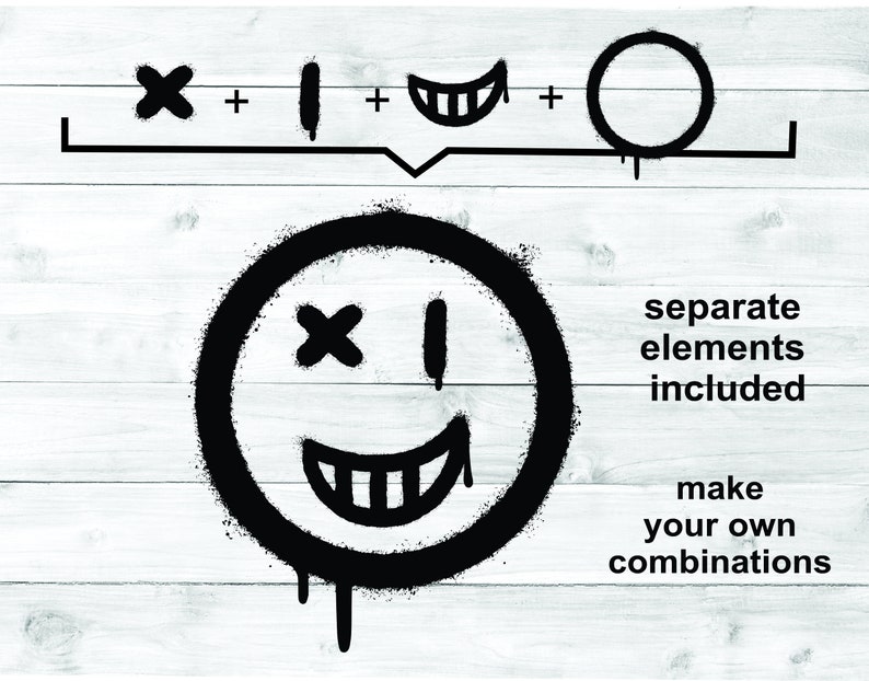 Smiley Face SVG Bundle | Graffiti Style, DIY Faces (Digital File) image 7