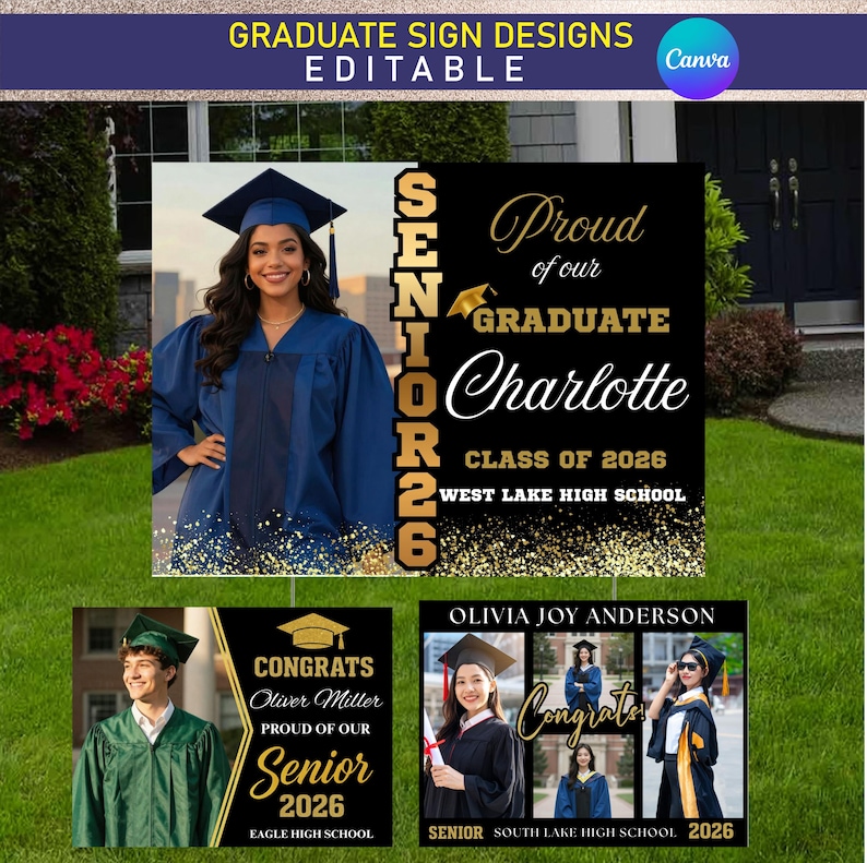 Graduate Yard Sign Bundle, 10 Custom Editable Senior 2026 Class Design ...