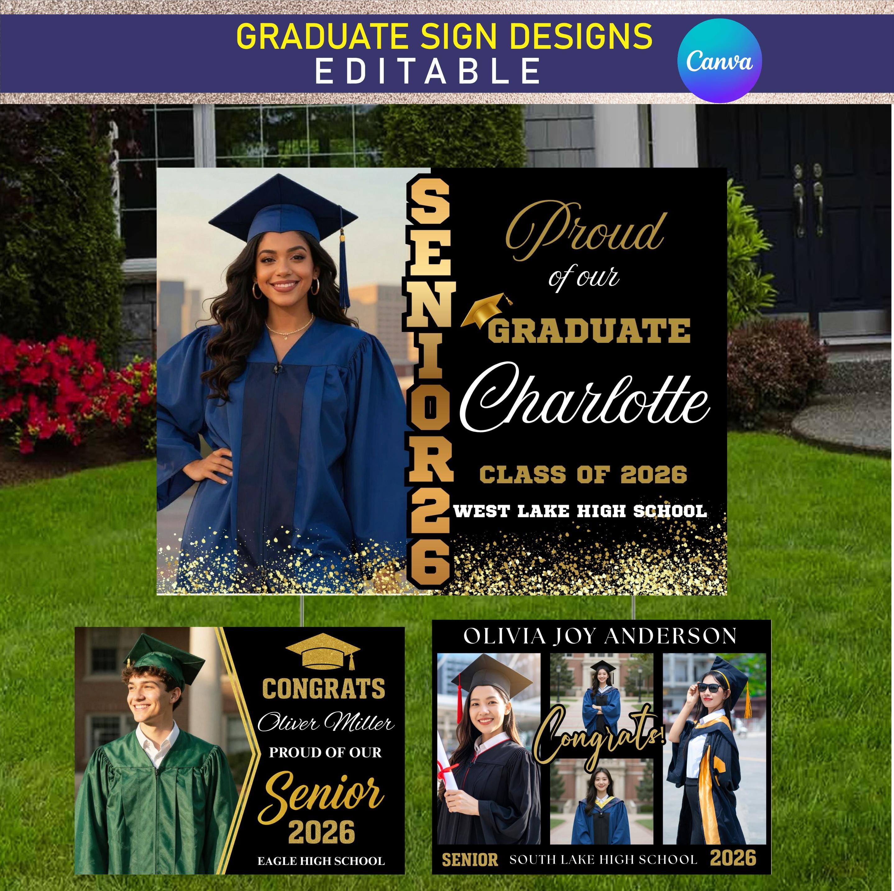 Graduate Yard Sign Bundle, 10 Custom Editable Senior 2026 Class Design ...