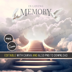 In Loving Memory PNG, Memorial Background EDITABLE Template Stairs to Heaven, Rest in Peace, Digital Files