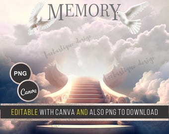 In Loving Memory PNG, Memorial Background EDITABLE Template Stairs to Heaven, Rest in Peace, Digital Files