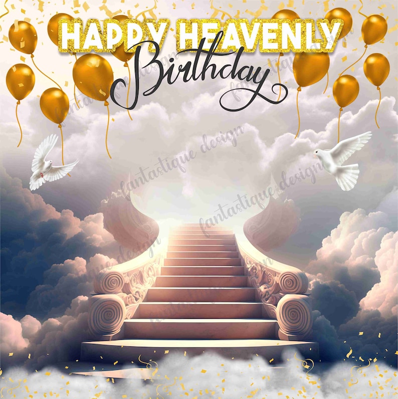 Happy Heavenly Birthday, Memorial PNG, In Loving Memory Birthday in Heaven Template, 4 Files for Instant Download AND Link to edit online image 1