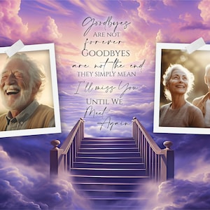 Gedenkgedicht PNG, Purple Heaven Goodbyes Are Not Forever Fotocollage, Trauerkartenvorlage, Sofortiger Download