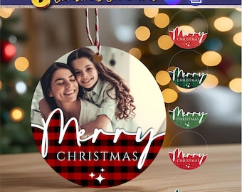 Christmas Ornament PNG Bundle, 6 PNG files and 6 EDITABLE Canva Templates, Round Designs,  Photo Frame, Digital Design