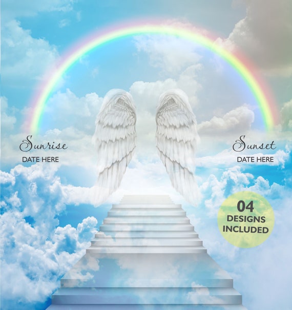 In Loving Memory PNG, Memorial Background Template Stairs to Heaven, Rest  in Peace, Cloudy Sky, 04 Designs Included for Instant Download