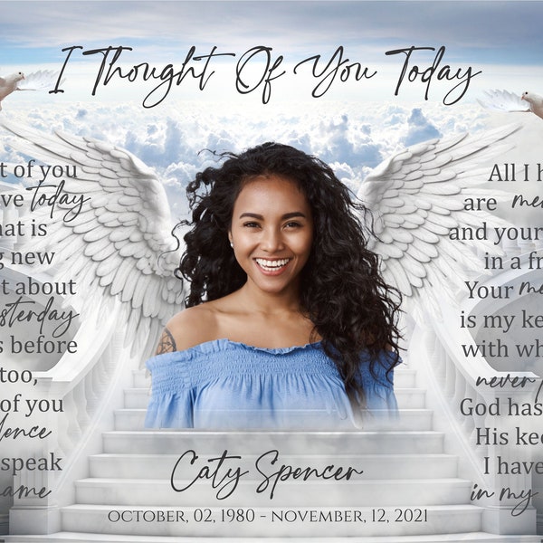 Memorial Poem PNG, Add Pictures and Names, In loving Memory PNG PDF, I Thought of You Today, Funeral Card Template, Instant Download, 5Files