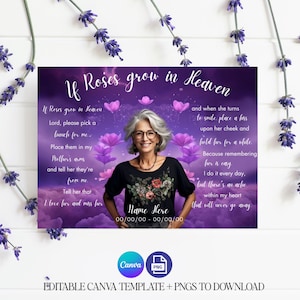 MOTHER Memorial Poem PNG, Editable Add Pictures and Names, In loving Memory, Funeral Card Template, Also Includes 2 pngs to Instant Download