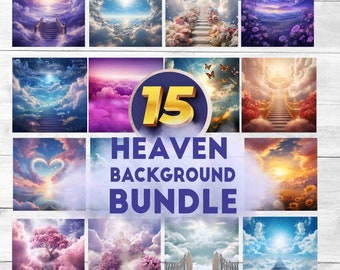 Heaven Background PNG Bundle, Blue Purple Pink Sunset Memorial In Loving Memory PNG, 15 Files Download, Digital Files