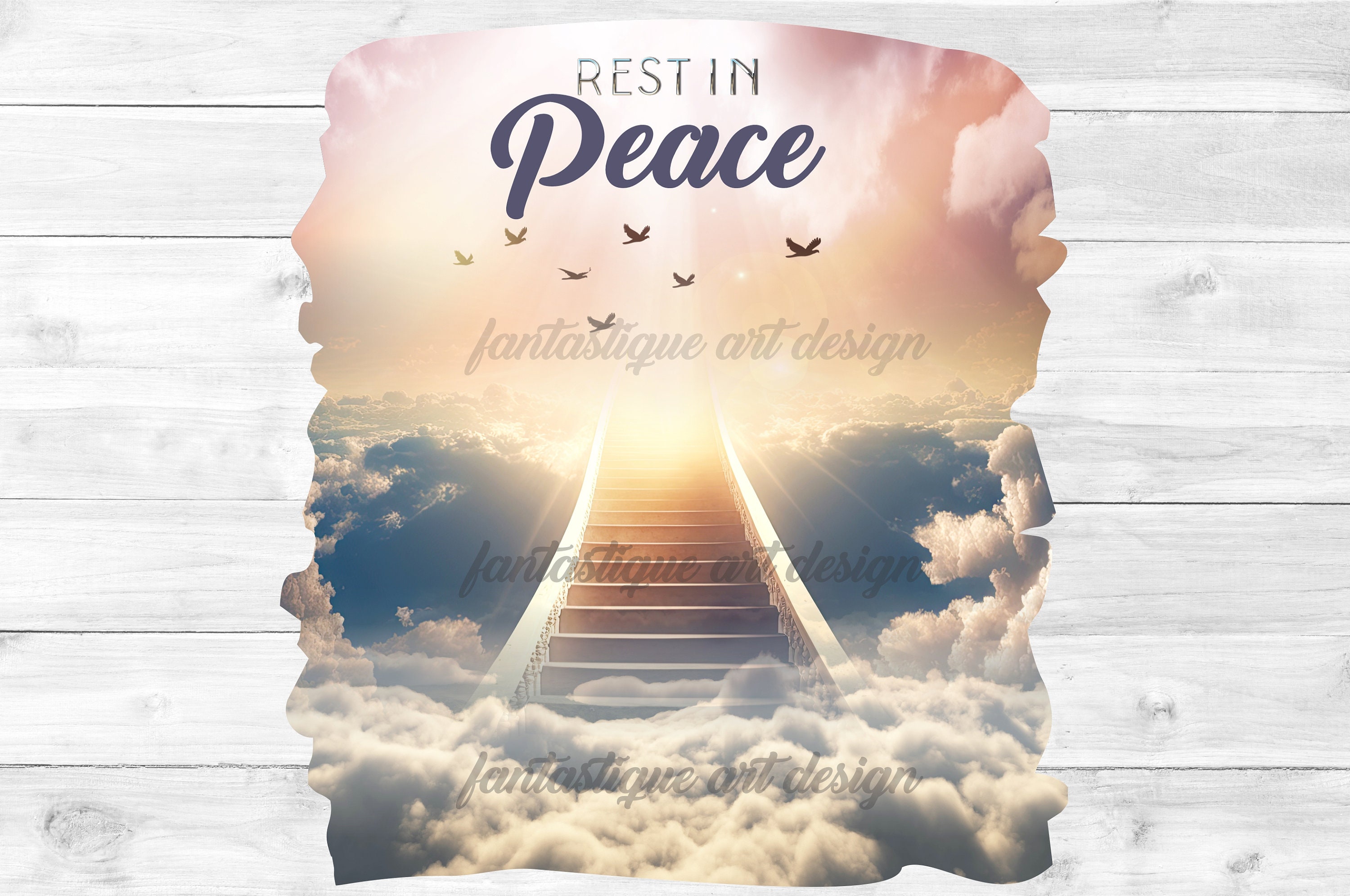 In Loving Memory PNG, Memorial Background Template Stairs to Heaven, Rest  in Peace, Cloudy Sky, 04 Designs Included for Instant Download