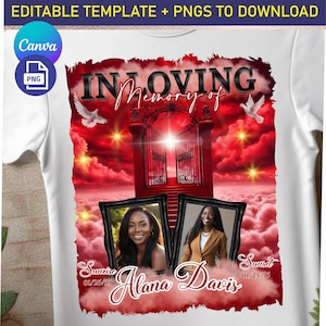 Red and Black Memorial In loving Memory EDITABLE and PNGs, Heaven Background Template Funeral Shirt Design, Instant Download