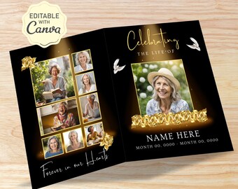 Funeral Program Template, Black Memorial Program Editable, Celebrating The Life, In Loving Memorry Canva Obituary Program, Digital Item