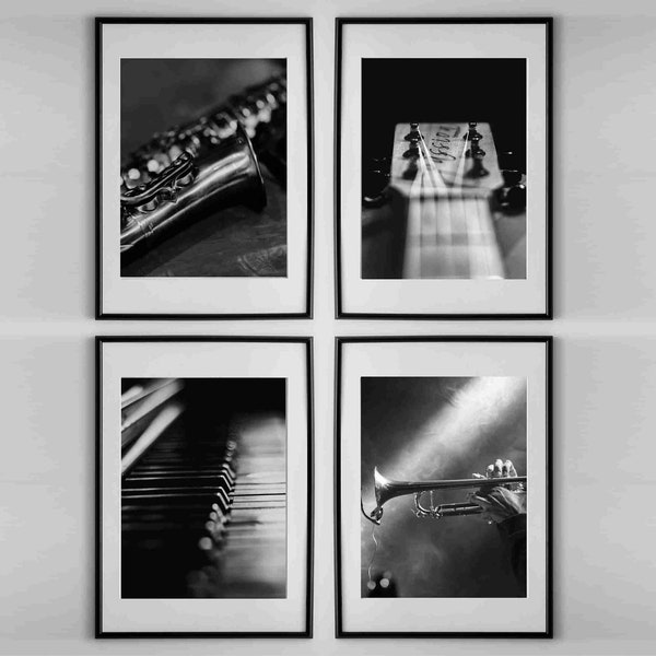 Jazz Club Photo Printable | Jazz Band  Photo Printable | Set of 04 Wall Art | Black and White Style | Digital File in JPG | Instant Download