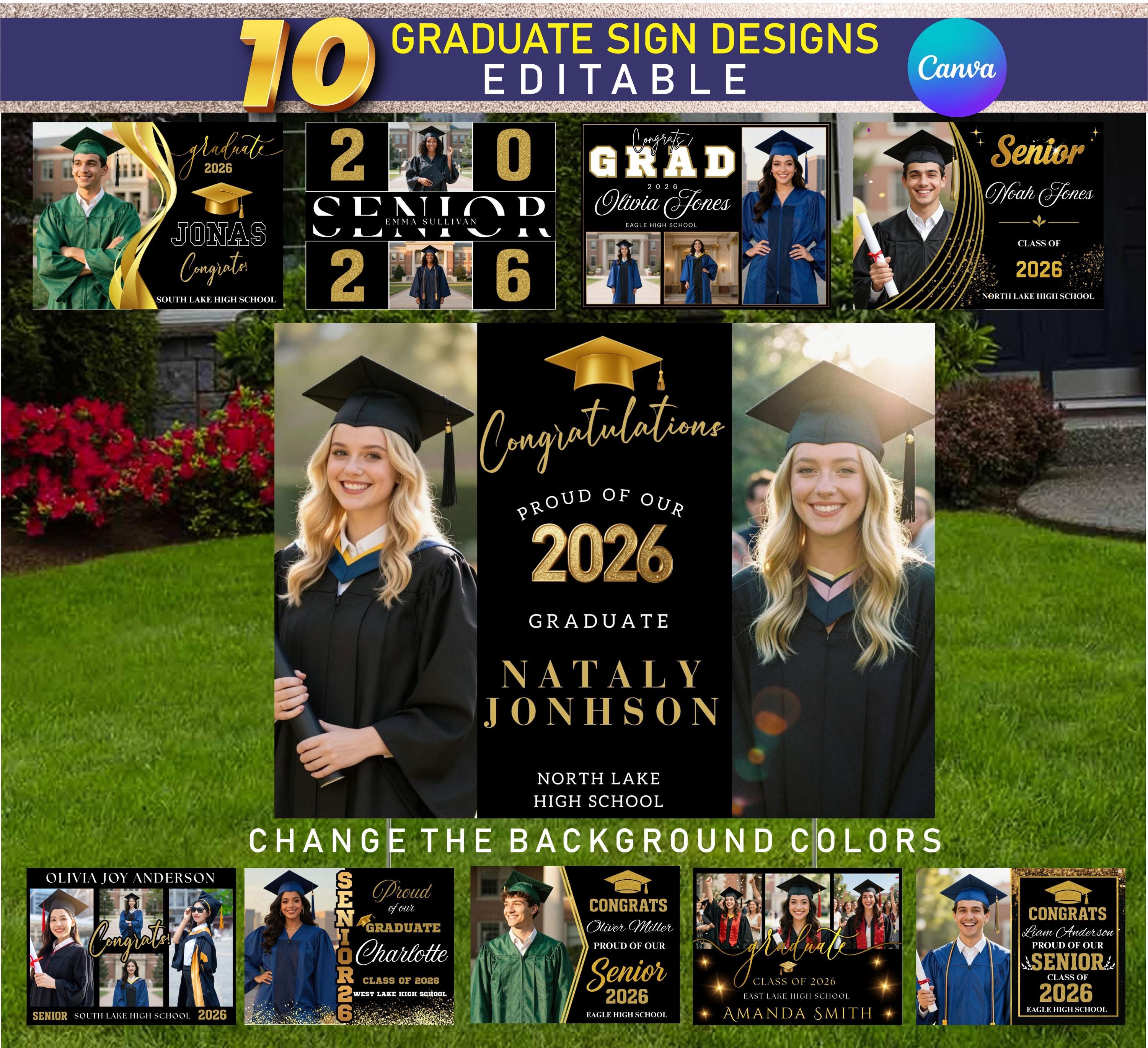Graduate Yard Sign Bundle, 10 Custom Editable Senior 2026 Class Design ...