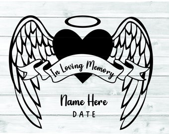 In liebevoller Erinnerung SVG | Memorial Angel Wings Vetorial PNG | Design-Sublimation, Datei auf Cricut, Namen und Datum hinzufügen, sofort herunterladen